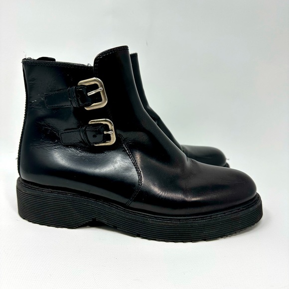 Prada *PRE-LOVED* Sport Leather Ankle Combat Boots, Size 35.5 - Black - Picture 2 of 10